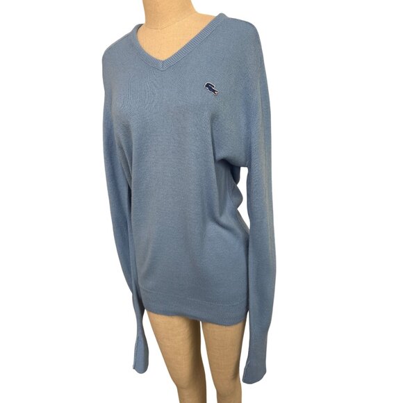 Vintage Izod Lacoste Blue V Neck Sweater Classic Knit Pullover - Picture 5 of 9